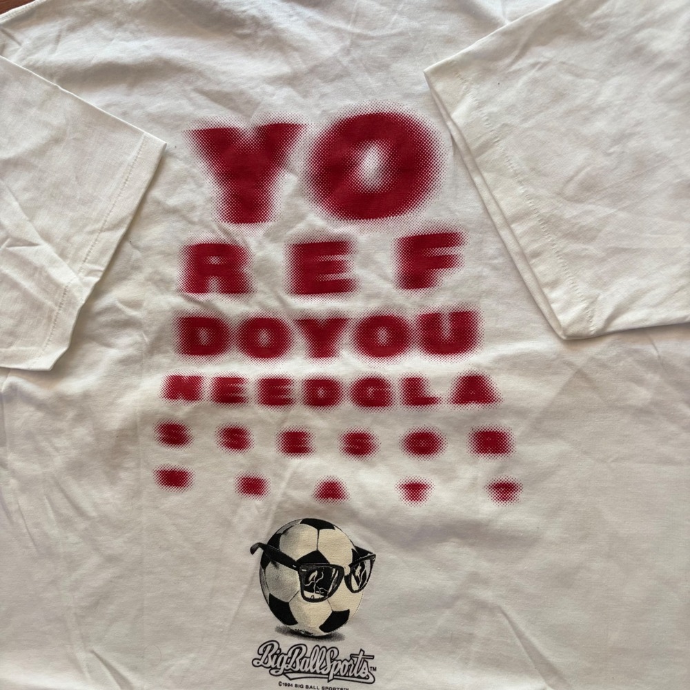 Vintage 94' Single Stitch Big Ball Sports Yo Ref Chart White AOP Graphic Tee NWT